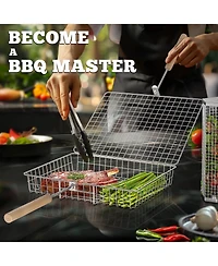 Xdovet Grill Basket Removable Wooden Handle Stainless Steel Bbq Tool