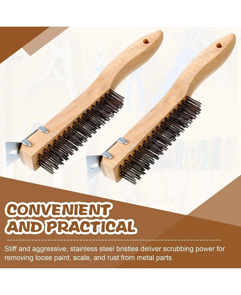 Xdovet Stainless Steel Wire Brush Metal Scraper Wooden Handle Rust Removal Tool