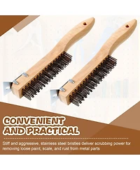 Xdovet Stainless Steel Wire Brush Metal Scraper Wooden Handle Rust Removal Tool