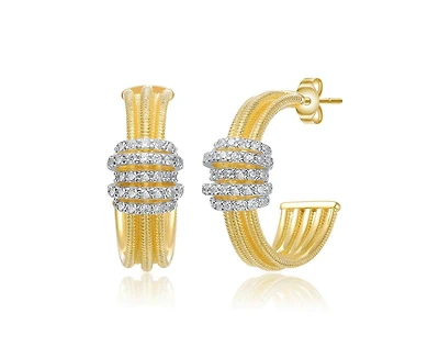 Rachel Glauber Brilliant 14K Gold Plated Cz Mesh Bands Half Hoop Earrings