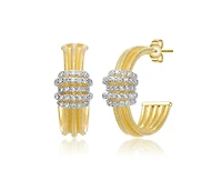 Rachel Glauber Brilliant 14K Gold Plated Cz Mesh Bands Half Hoop Earrings