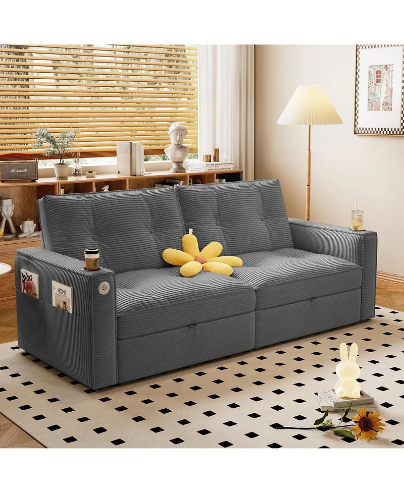 Clihome Modern 2-in-1 Convertible Sofa Bed Corduroy Sleeper with Memory Foam