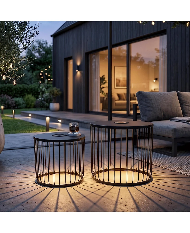 Mondawe 2-Pack Solar Powered Nesting Side Tables with Led Lights