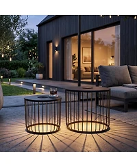 Mondawe 2-Pack Solar Powered Nesting Side Tables with Led Lights