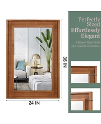 Laoties 24" x 36" Rattan Wall Mirror, Farmhouse Bathroom Vanity Mirror with Wood Frame for Entryway and Bedroom