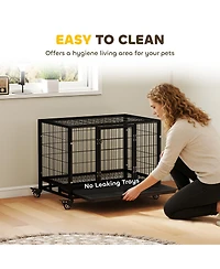 Ruie 36 Inch Heavy Duty Dog Crate with Double Doors Removable Tray and Rolling Casters
