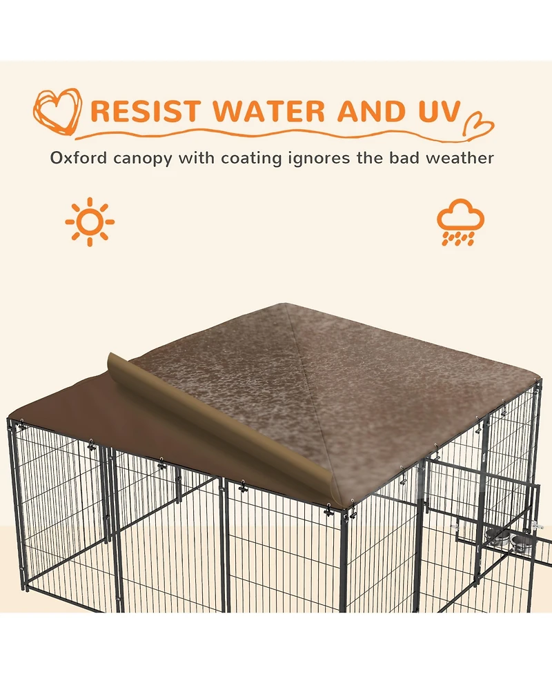 Ruie 6.9 ft Outdoor Dog Kennel with Canopy and Rotating Feeding Bowls