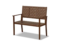 Lucky One Outdoor Loveseat Bench with Rubber Wood Frame and Hand Woven Pu Leather