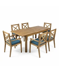 Asagikoiai 7-Piece Acacia Wood Outdoor Dining Set, Expandable Patio Table and 6 Chairs