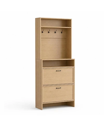 homfan Shoe Cabinet with 2 Flip Drawers - Hall Tree Storage Adjustable Shelf and Anti-Tip Kit for Entryway