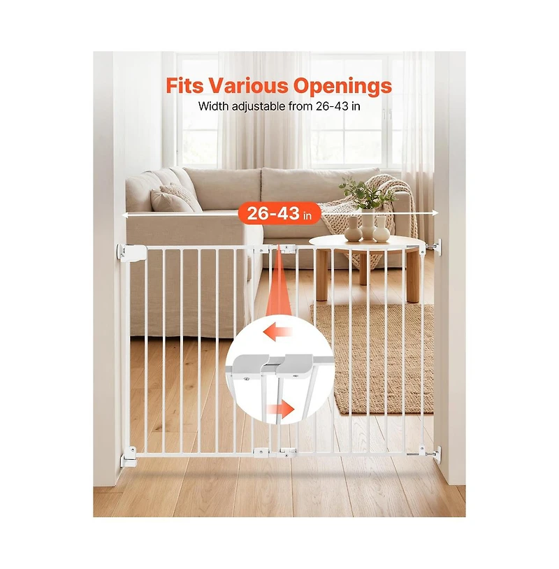 Ruie No Bottom Bar Dog Gate for Stairs 28 in High and 26 to 43 in Wide
