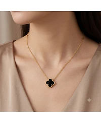 Simona Sterling Silver, Onyx Clover, Beaded Outline Necklace
