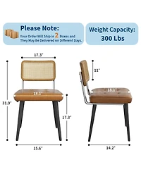 homfan Set of 4 Rattan Accent Side Dining Chairs, Padded Faux Leather Seat with Sturdy Metal Frame, Armless Chairs