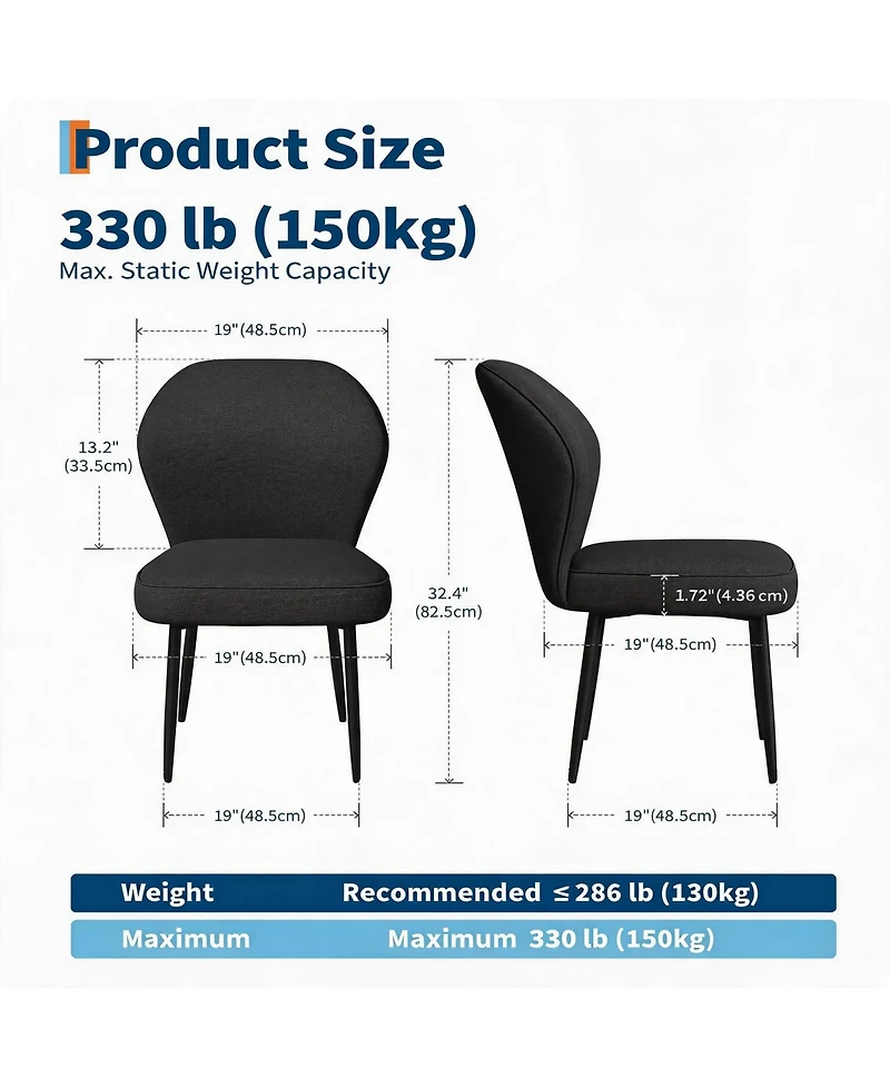 homfan Linen Dining Chairs Set of 4, Modern Fabric Upholstered Kitchen Side Chairs with Metal Pegs, For Living Room, Kitchen, Dining Room