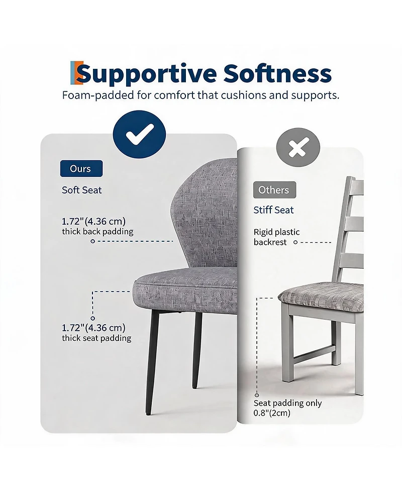 homfan Linen Dining Chairs Set of 4, Modern Fabric Upholstered Kitchen Side Chairs with Metal Pegs, For Kitchen, Dining Room, Living Room