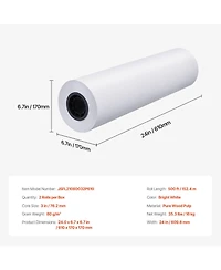 Sevorley Wide Format Plotter Paper, 24 in x 500 ft Cad Bond Rolls, 2-Pack with 3 in Core