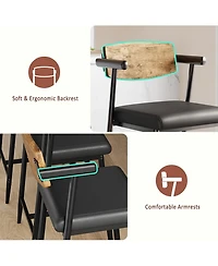 homfan Set of 2 Bar Stools with Arms, Wood Back and Footrest, 26" Counter Height
