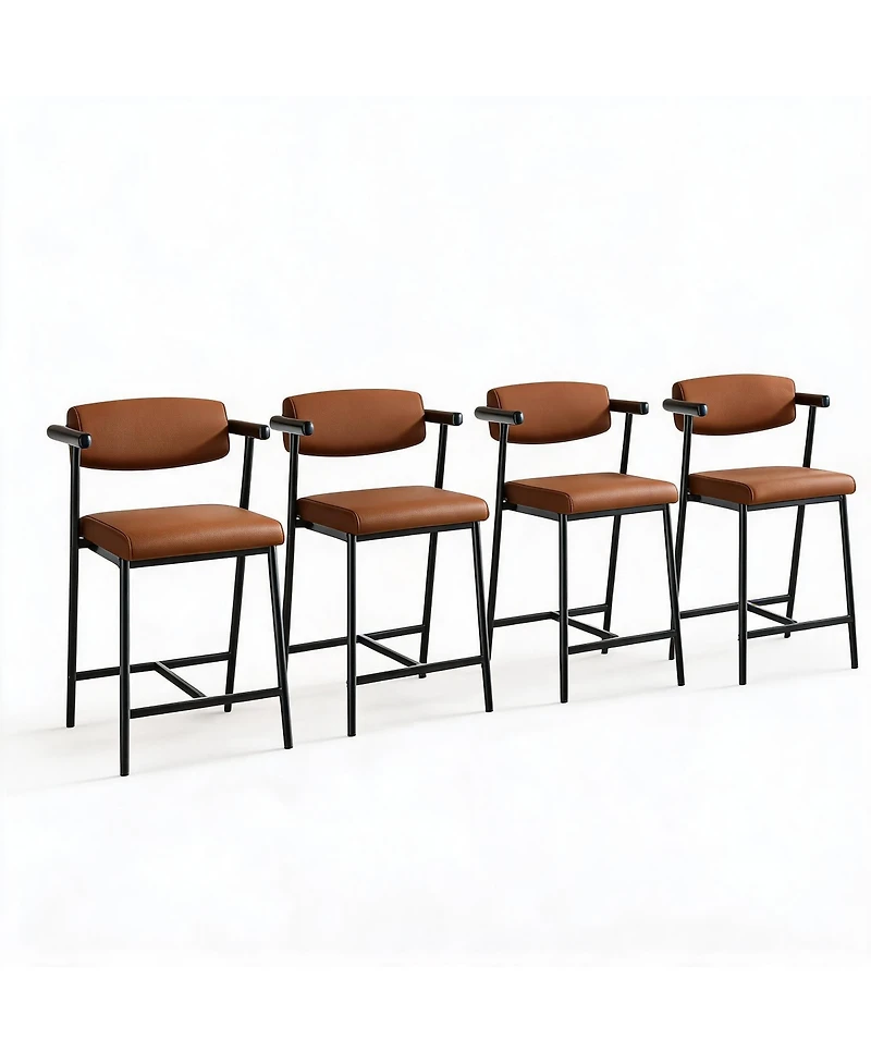 homfan Set of 4 Counter Height Bar Stools with Arms, Backrest and Footrest, 26" H, Metal Frame