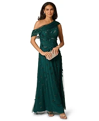 Adrianna Papell Women's One-Shoulder Beaded Ball Gown