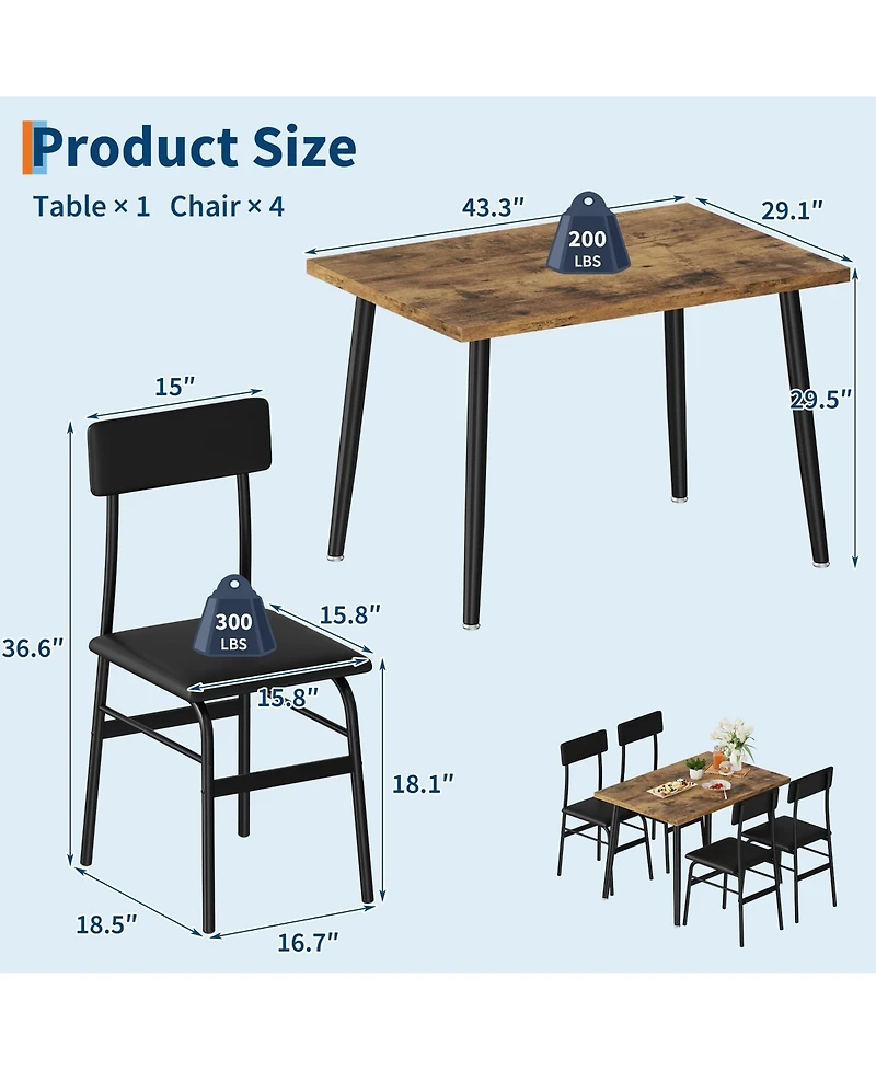 homfan Dining Table Set for 4, Wood Table with 4 Upholstered Chairs, Space Saving Kitchen and Dining Room Furniture for Small Spaces, Apartment