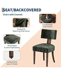 homfan Dining Chairs Set of 4, Mid Century Upholstered Chairs with Linen Fabric, Modern Armless Kitchen Chairs with Wood Legs