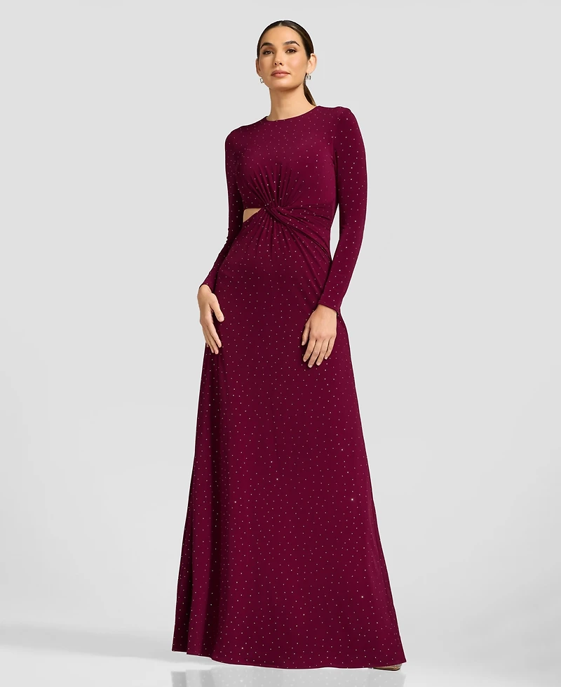 Dress the Population Women's Long-Sleeve Gathered-Waist Cutout A-Line