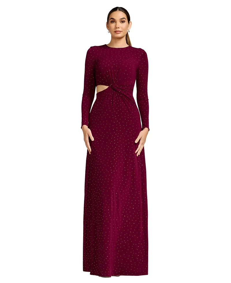 Dress the Population Women's Long-Sleeve Gathered-Waist Cutout A-Line
