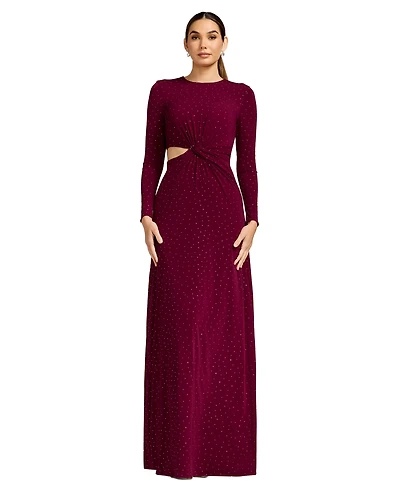 Dress the Population Women's Long-Sleeve Gathered-Waist Cutout A-Line