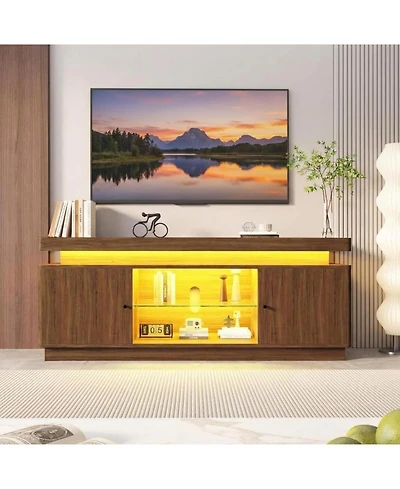 homfan Tv Stand for TVs Up to 65" – 63" Mid Century Entertainment Center with Power Outlets and Adjustable Shelf for Living Room
