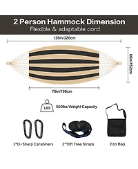 Piscifun Handwoven Mayan Double Hammock 10ft Tree Straps 550lbs Capacity Portable Outdoor Camping Beach with Carry Bag
