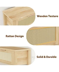 homfan Boho Rattan Console Table with 2 Drawers - Narrow Sofa Side Table - 2-Tier Wooden Storage Shelf