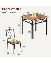 homfan 3 Piece Dining Room Table Set for 2, Wooden Kitchen Table and 2 Pu Leather Padded Chairs with Metal Frame for Small Space, Apartment, Kitchen
