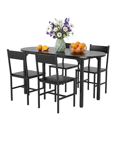 homfan 63 Inch Oval Dining Table Set Modern for Kitchen and Room Furniture, Wood with 4 Chairs