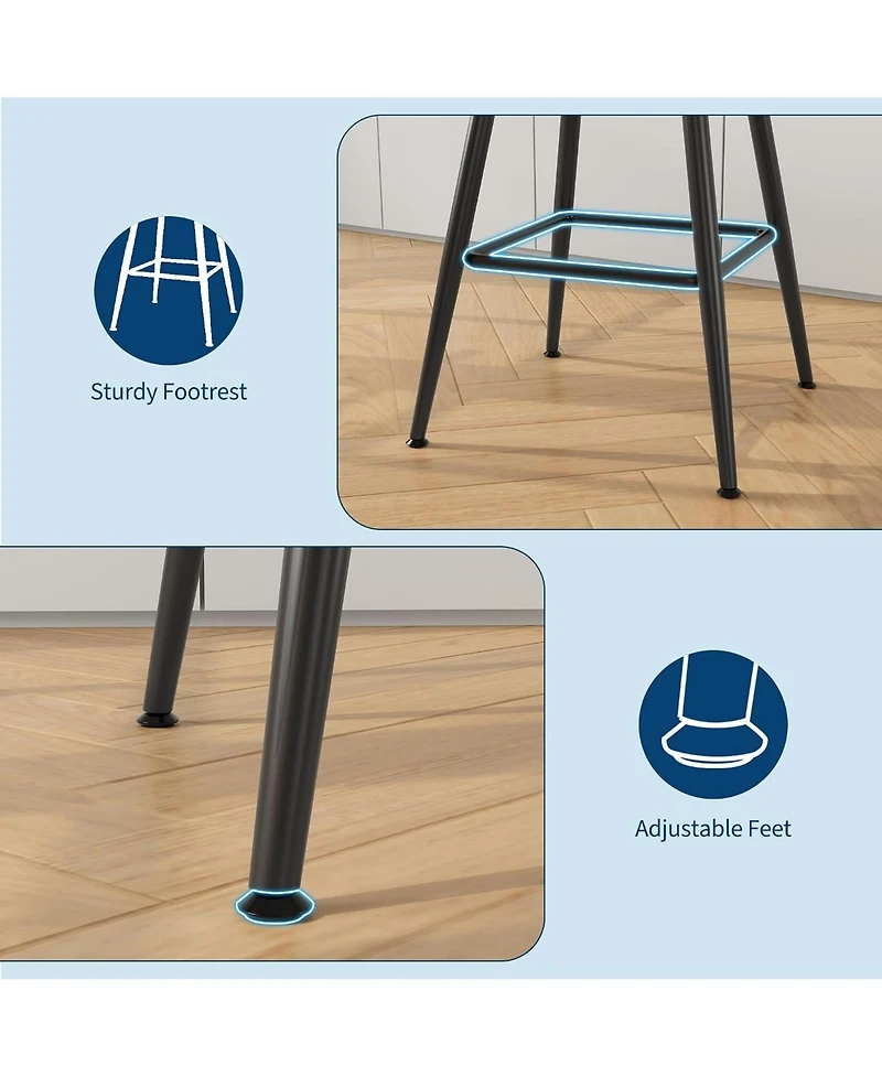 homfan Set of 4 Chenille Bar Stools – 25" Counter Height with Footrest and Backrest, Metal Legs for Kitchen Island and Counter