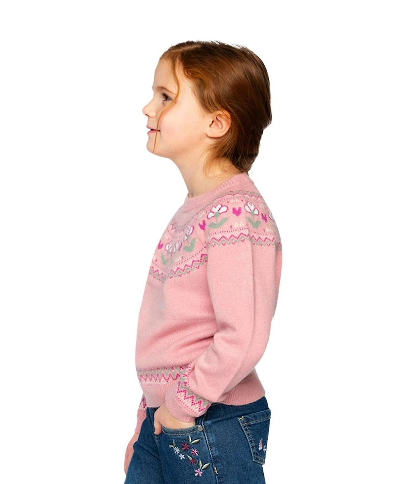 Deux par Deux Little Girls 6-12 Years Sweater with Flower Jacquard