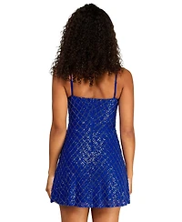 Alex & Sophia Juniors' Strappy Sequin Embellished V-Neck Short Dress