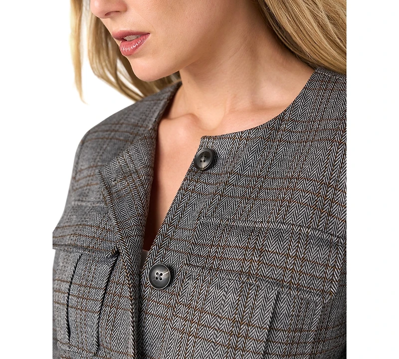 Liverpool Los Angeles Women's Plaid Collarless Field Jacket