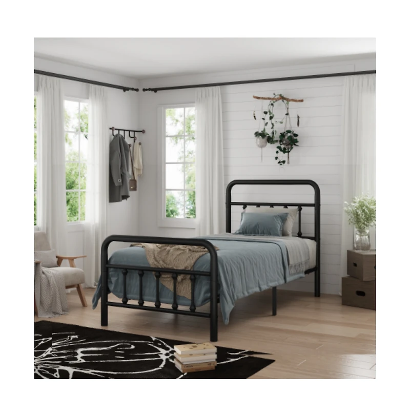 Lucky One Queen Size Platform Bed Frame with High Headboard, Heavy Duty Metal Slats, No Box Spring Needed, Under-Bed Storage