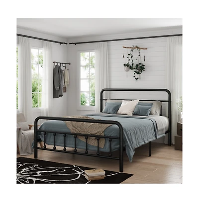 Lucky One Queen Size Metal Bed Frame with Headboard, Sturdy Structure, Under-Bed Storage, No Box Spring Needed