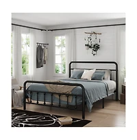 Lucky One Queen Size Metal Bed Frame with Headboard, Sturdy Structure, Under-Bed Storage, No Box Spring Needed