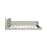Lucky One Queen Size Upholstered Platform Bed with 2 Reading Lights, Pu Leather, Wood Slats, No Box Spring Needed