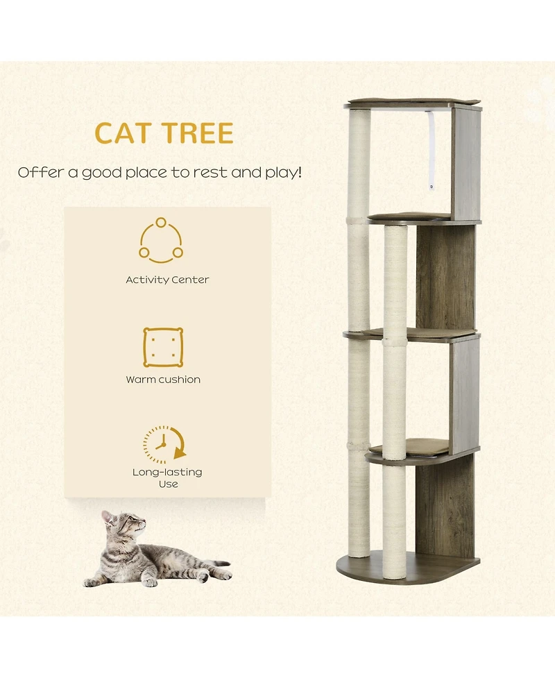 Ruie 65 Inch Corner Cat Tree Tall Multilevel Tower with Sisal Scratching Posts