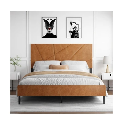 Streamdale Furniture Lucky One Queen Size Metal Platform Bed Frame with Upholstered Headboard, Square Design, Under-Bed Storage, No Box Spring Needed