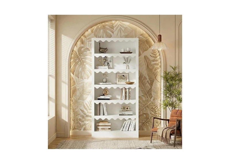 Tribesigns 70" Bookcase, Modern 5-Tier Bookshelf Storage Organizer with Scalloped Edges