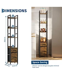 homfan 6-Tier Tall Narrow Industrial Bookshelf with 2 Fabric Drawers, Metal Frame