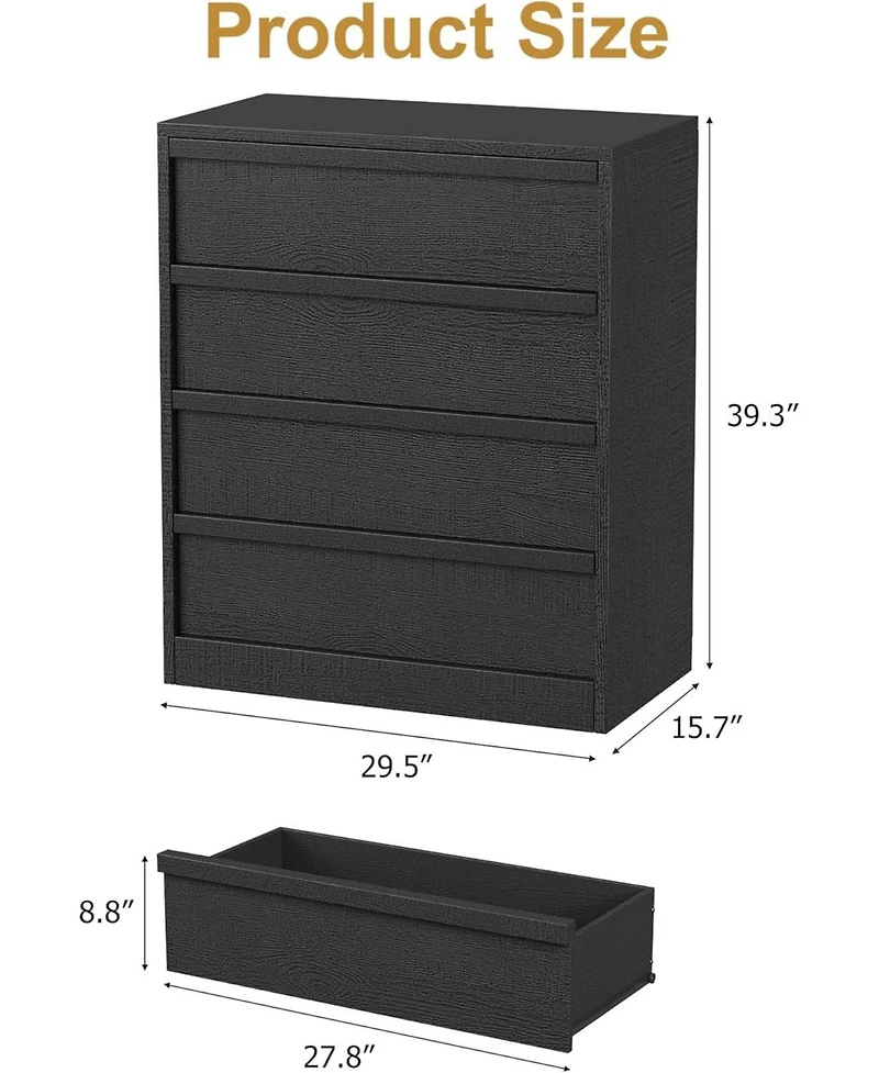 homfan 4-Drawer Dresser – 39.3" Tall Freestanding Storage Chest for Bedroom, Living Room and Hallway