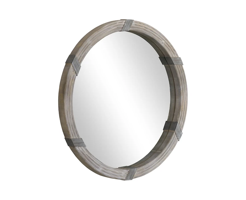 Busdays 30.75 Inch Natural Wood Round Farmhouse Decorative Wall Mirror for Living Room Bedroom Decor