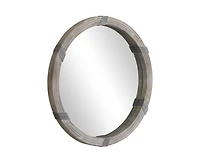 Busdays 30.75 Inch Natural Wood Round Farmhouse Decorative Wall Mirror for Living Room Bedroom Decor