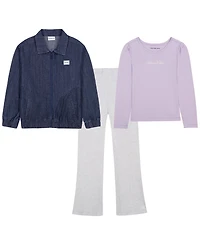 Calvin Klein Girls' 2T-6X Full-Zip Jacket, Sweatshirt and Pants, 3-Piece Set