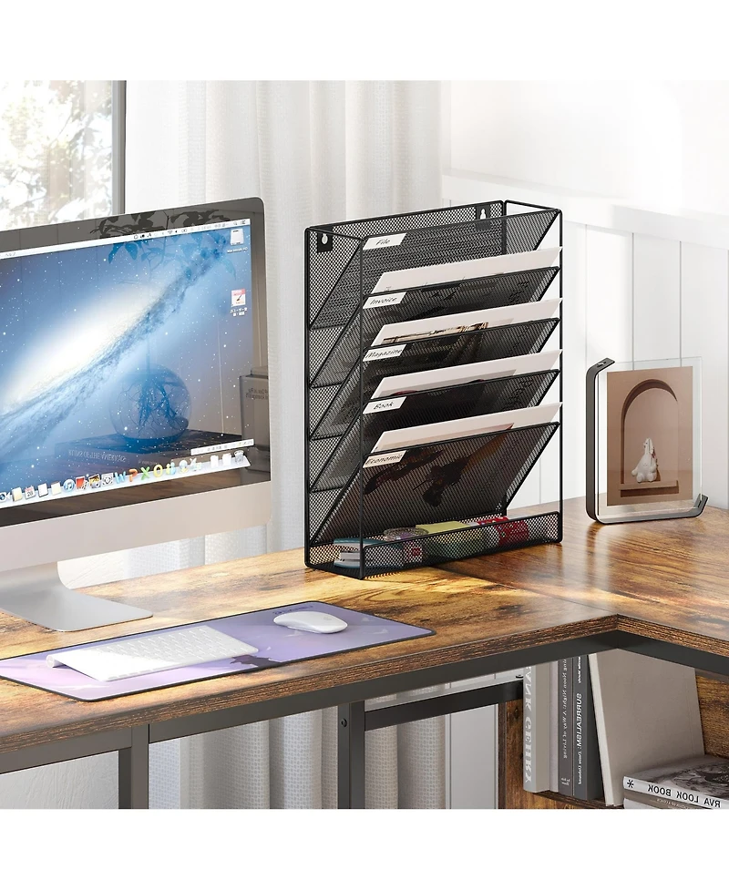 Danrong 5 Tier Mesh Wall File Holder Organizer with Classify Labels for Office Home Cubicle
